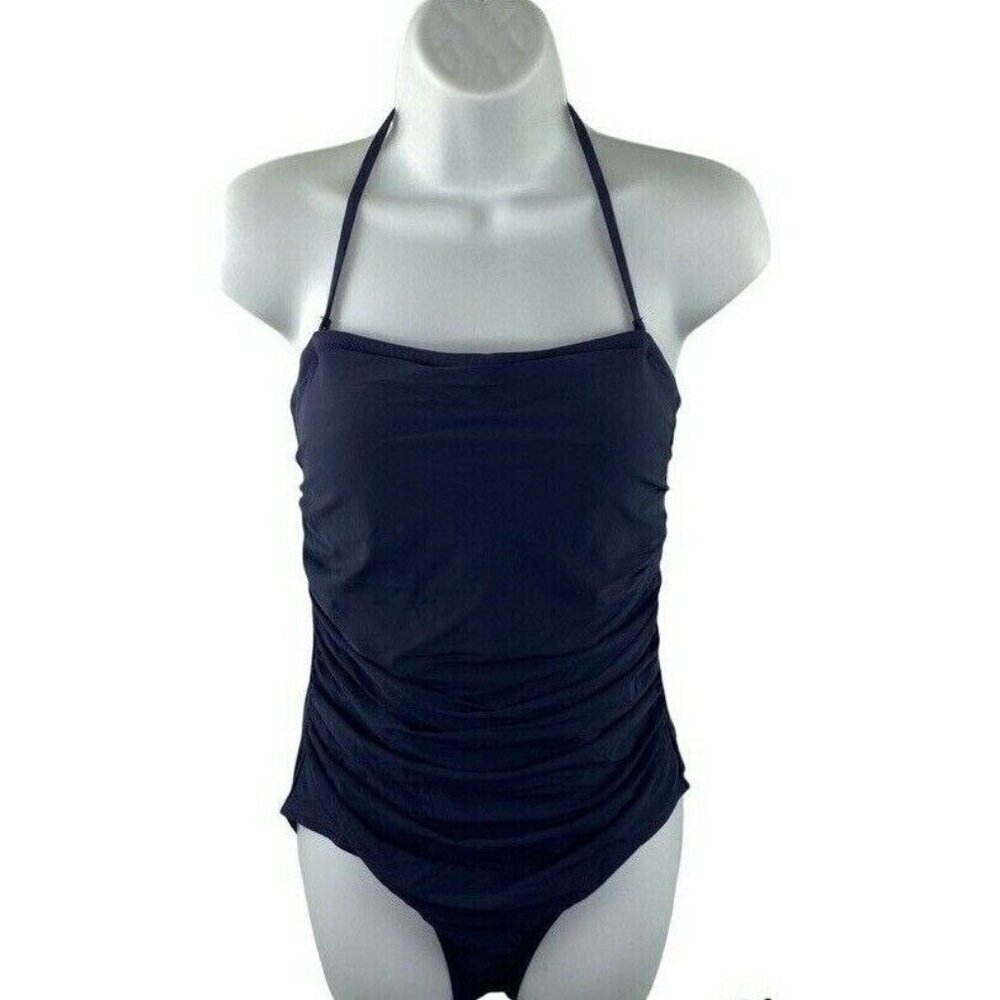 J.Crew $98 Ruched Bandeau One Piece Swimsuit Navy Size 24 B6818 - Picture 2 of 4